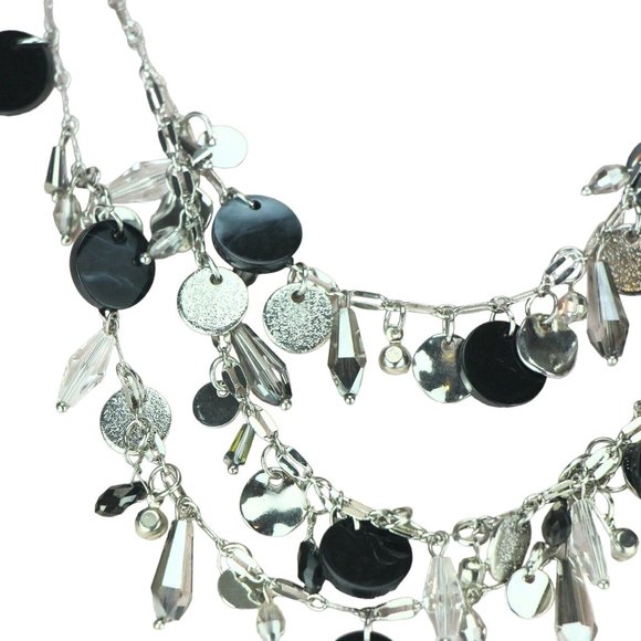Kohl's Metal Necklace Silver-tone Multi-Strand Black Beaded Fringe - Picture 2 of 3